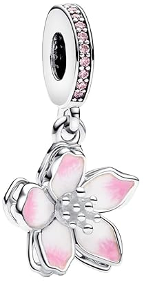 Feitery Cherry Blossom Dangle Charm Herz Anhänger Armband zum Muttertag