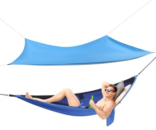 Hängematte 290cm x 140cm mit Moskitonetz 440lb Camping Hängematten Outdoor Hammock,Traglast Atmungsaktiv Ultraleicht Fallschirm Nylon Camping Reisehängematte (Blau)