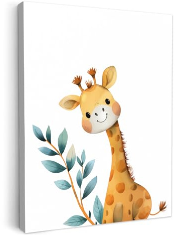 MuchoWow© Wandbilder 30x40 cm Schlafzimmer Home Deko Wohnung Bild Kinderzimmer Fotoleinwand Wand Bilder Leinwand Wall Decor Giraffe - Wilde Tiere - Mädchen - Kinder - Blätter