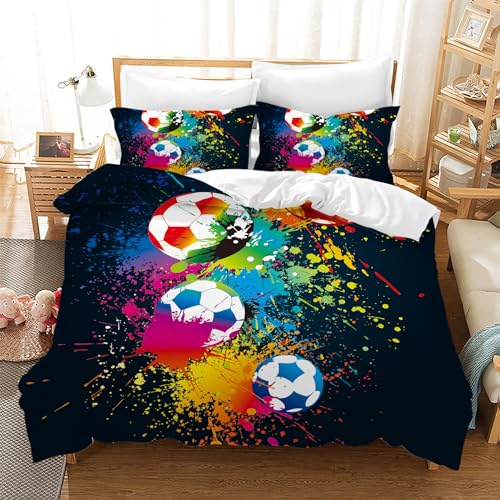 Gegeryozer Set Biancheria Da Letto Da Calcio 200x200cm Copripiumino 3D A Tema Sportivo In Microfibra Per Bambini + 2 Federe 50x75cm (ZQ1)