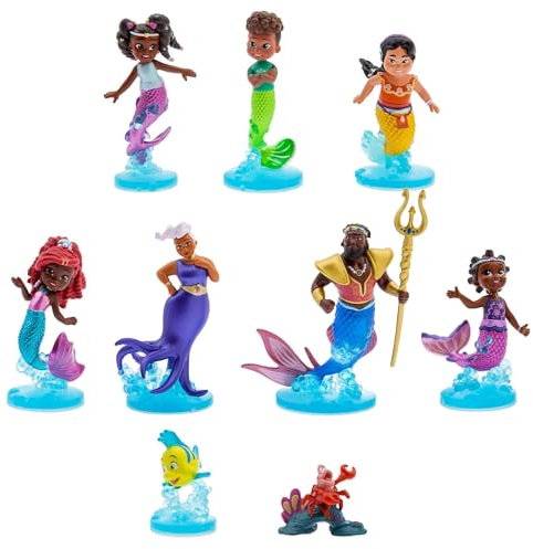 Disney Store Official - Disney Junior Arielle - Deluxe-Figurenspielset - 9 Teile - 10 cm/3,9 - Meerjungfrauen-Spielfigurenset für Kinder - Mit Ursula, König Triton, Sebastian, Fabius und Anderen