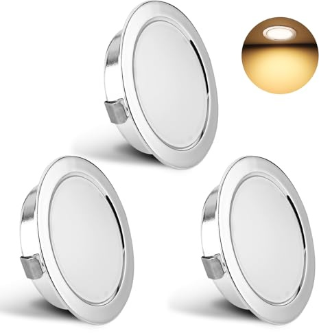 YindaLux 3er Set LED Einbaustrahler 230V 3W 3000K Warmweiß, Ultra Flach 300LM Bohrloch 55-58mm und 15mm Flache, IP44 Möbeleinbauleuchte Einbauspots für Spiegelschrank, Chrom