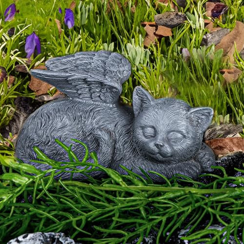 DiDiBirDi Gatto angelo animale domestico monumento pietra commemorativa per gatto tomba pennarello tributo statua,gatto Indoor Memorial regalo per la perdita di gatto, gatto addormentato in resina