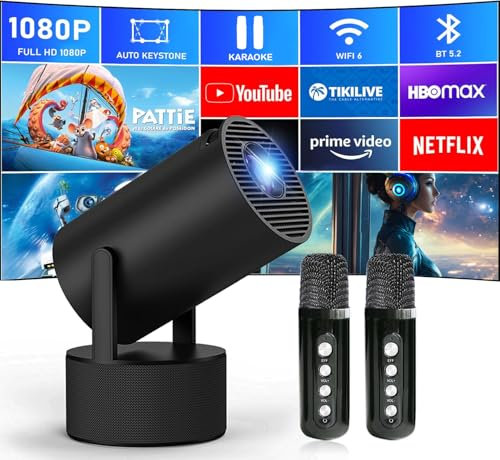 Proyector Karaoke, Mini proyector de micrófono, proyector de Video portátil con HD 1080P Compatible con TV Stick, HDMI, USB, AV, portátil, iPhone, Smartphone Android