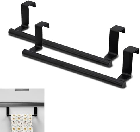 Toallero de puerta, toallero sin taladrar, soporte para paños de cocina, de acero inoxidable, para colgar en cajones, puertas de armario (negro)