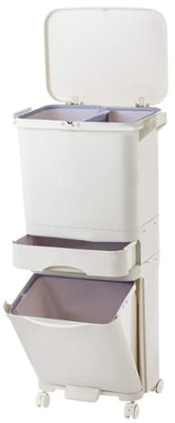 Genérico Cubo de Basura con separación de residuos Secos y húmedos, Sistema de separación de residuos Vertical con Ruedas, Cubo de Basura con Pedal para Reciclaje de residuos de Cocina con Grandes co