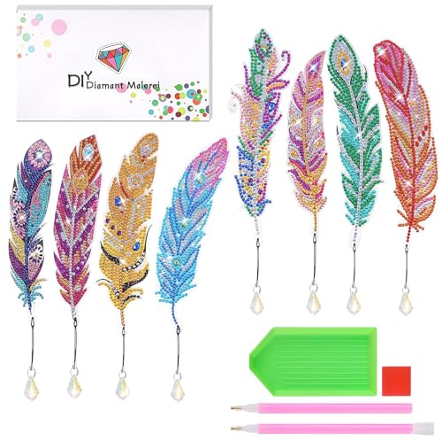 8 Stück Diamond Painting, Bastelset Kindergeburtstag Geschenke für Kinder ab 6 7 8 9 10 11 12 Jahre, Lesezeichen Kinder Erwachsene DIY Spielzeug Lesezeichen Basteln, Kleine Geschenke für Mädchen