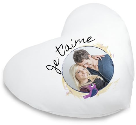fapadjo - Coussin Personnalisé avec Photo et Texte - Idée Cadeau Unique Anniversaire, Noël, Fête des Mères (Rembourrage Inclus) (Coeur 40 cm)