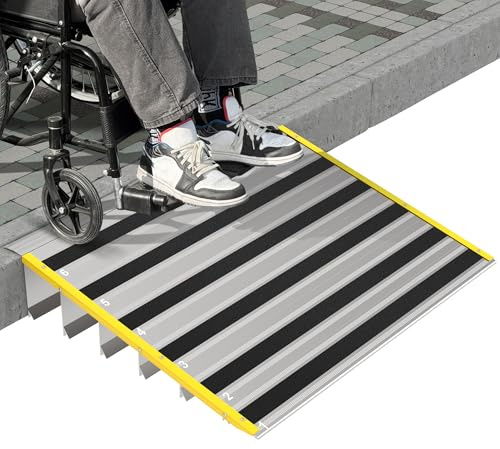 Nuvium 6 Rise Door Threshold Ramps for Doorways, Stable Yellow Edge, Aluminum Wheelchair Ramp for Home Steps, Adjustable Modular Entry Ramp for Scooters, Power Chairs, 880LBS Load Capacity