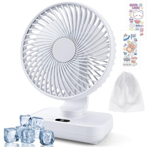 IGUGI Ventilateur de table, mini ventilateur portable, 4 vitesses, oscillation cyclique, rechargeable ventilateurs silencieux avec écran LED pour bureau, maison, chambre, voyage, blanc