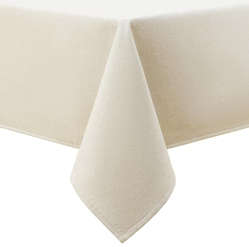 smiry Faux Linen Table Cloth Rectangular 140x100cm, Water resistant Tablecloth with Flannel Backing, Thick Fabric Washable Table Cover for Dining Party and Outdoor, Beige
