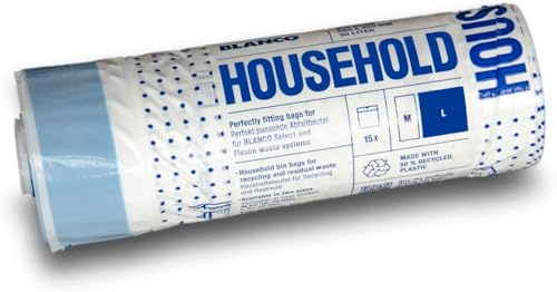 BLANCO Haushaltsmüllbeutel L (30 Liter) | mit Zugband | reißfest und wasserdicht | Abfallbeutel/Mülleimerbeutel | leichte Entsorgung | 50% recycelter Kunststoff | passend zu SELECT und FLEXON