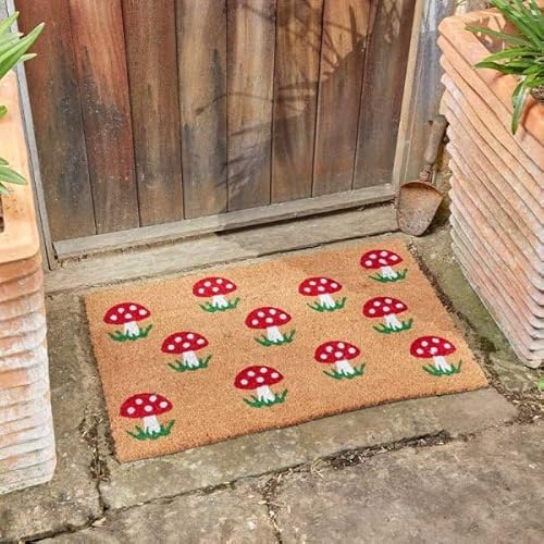 Garden Mile 75x45 cm große Kokos Türmatten rutschfeste PVC-Rückseite Wetterfest für Innen und Außen | Premium Schwerbelastbare Umweltfreundliche Kokos-Fußmatte (Pilze)
