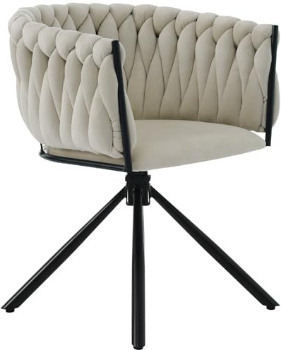 Luxuriöser Drehstuhl aus Samt – Moderner, minimalistischer Sessel für Wohnzimmer und Schlafzimmer, 360° drehbar, erhöhte Rückenlehne, Armlehnen, 150 kg Kapazität, stilvolles Design in Beige und