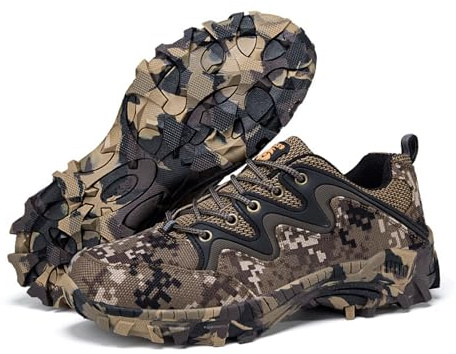 Hixingo Chaussures de Randonnée Homme Femmes, Camouflage Chaussure Randonnée Plein Air, Antidérapant Respirant Baskets de Marche (Kaki,37)
