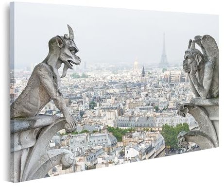 islandburner Tableau sur toile avec vue de Notre Dame sur Paris avec gargouille
