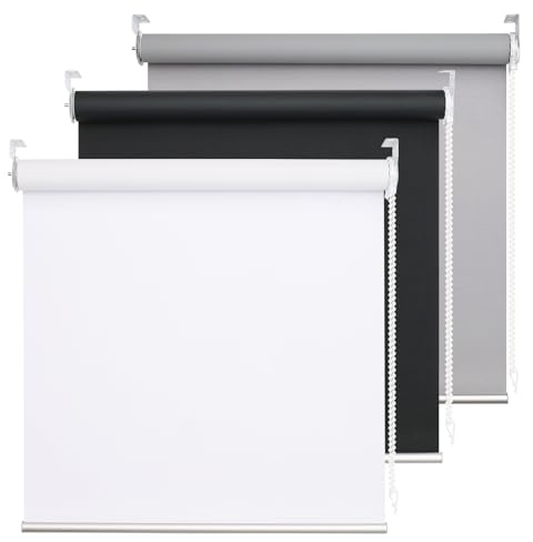 ZEEKRPRO 100% Blackout Roller Blind, UV Blocking Thermal Insulated Fabric, Child Safe, Easy to Install and Use, Fit Bathroom Kitchen Bedroom Home Office Window, Cord Control, White 20W x 185H cm