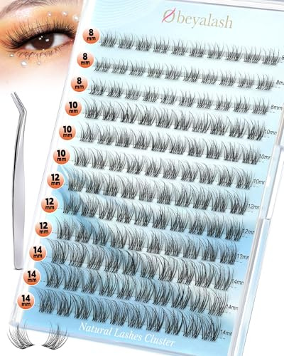 Obeyalash Faux Cils Cluster Naturels C Curl Wispy 8-14 mm Pincette K220 | Effet Naturel et Wispy, Cils Extension, Bandes Transparentes, Individuels Kit DIY Mixte 8mm 10mm 12mm 14mm