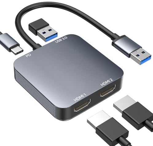 ABLEWE Adaptador USB 3.0 a HDMI dual con puerto USB 3.0, cable convertidor de gráficos de audio y vídeo HDMI a USB para laptop, monitor de escritorio, TV, compatible con Mac OS, Windows