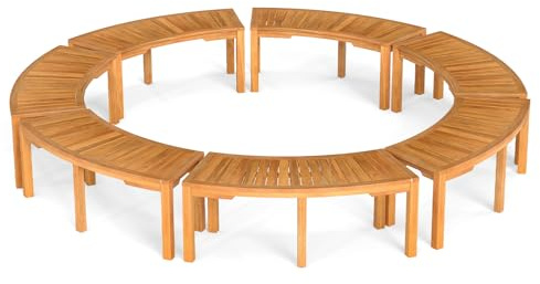 Gebogene Außenbank aus Akazienholz, rückenfrei, Feuerstelle, Loveseat mit Lattensitz, rustikale 2-Personen-Sitzgelegenheit für Terrasse, Veranda, Hinterhof, Deck – und stilvoll