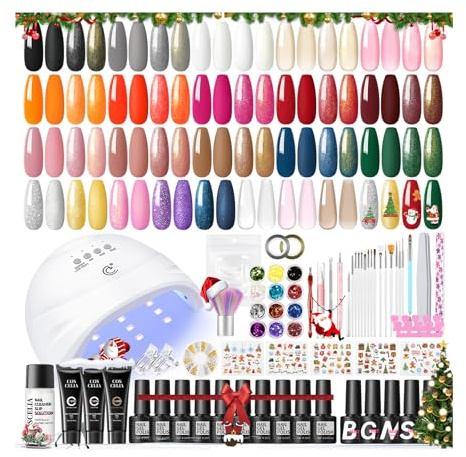 COSCELIA 52pcs Kit Semipermanente Unghie con Lampada, 20 Colori Smalto Unghie e 3 Colori Extensione Gel Kit Ricostruzione Unghie, 5pcs Base Top Coat Manicure Set Regali per Donne Bianco Rosa