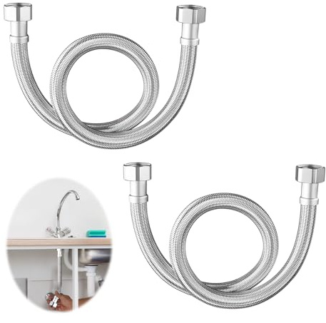 kclkda Pair of Braided Flexible Pipe, British Standard Pipe 1/2 x 1/2 BSP 300mm Stainless Steel Flexible Tap Connector, Rust-Free Flexible Hose for Bathroom, Kitchen Sink, Basin & Toilet