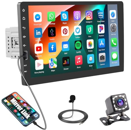Roinvou 9 tum 1 DIN universell bilradio med pekskärm, Mirror Link/FM-radio/USB/EQ/mikrofon/backkamera