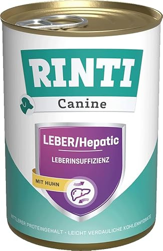 RINTI – Canine lever/hepatic | Diet våtfoder för vuxna hundar för att stödja leverfunktionen. Komplett mat i burken med lättsmält protein | 12 x 400 g kyckling