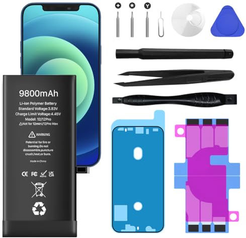 Batterie pour iPhone 12, 9800mAh Nouvelle Mise à Niveau Batterie Haute Capacité de Remplacement pour iPhone 12 Pro, A2172, A2402, A2403, A2404, A2172, A2402, A2403, A2404 avec Kit de Réparation