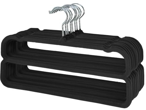 WJWSKI Cintre Pantalon, Lot de 10 en Velours Cintres, Cintre Gain de Place pour Pantalons/Jupes avec Rotation à 360° et Crochets Métalliques pour Chemises, Pantalons, Robes, Jupes, Manteauxnoirs(Noir)