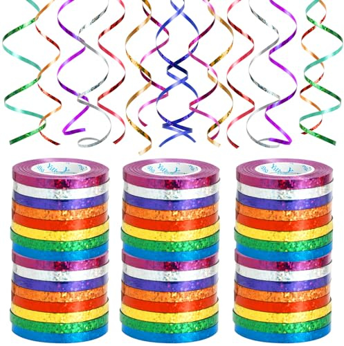 KNJOMZIE 480 metri stelle filanti per compleanno, 48 rotoli di 8 colori scintillanti, stelle filanti colorati, decorazione per feste di carnevale, matrimoni, Capodanno, nastro regalo e occasioni