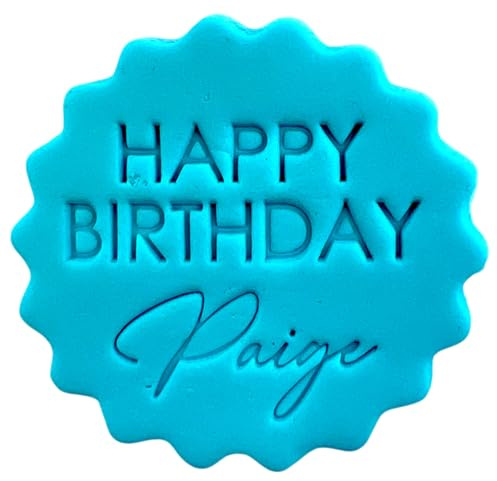 Personalised Cookie Stamp with Free Scallop Cutter, Happy Birthday Collection 1, 5cm Acrylic Biscuit Embosser, Food-Safe Plastic Baking Tool, Fits M&S All Butter Biscuits (Design 4)