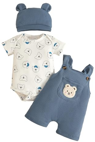 UUAISSO Vestiti per Neonati Maschi Top a Maniche Lunghe in Velluto Coste con Stampa di Orsi Pantaloni Bretelle Salopette con Tasche