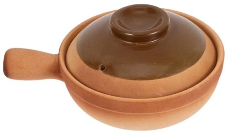 FOMIYES Pentola in Terracotta da 600 Ml Coperchio, Vaso per Yogurt e Cottura Zuppa, Pentola di Argilla Naturale per Cucina Domestica e Viaggi Riscaldamento Uniforme