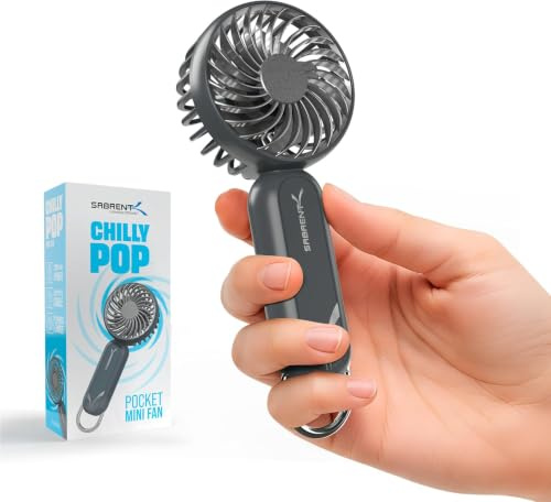 SABRENT ChillyPop Mini Ventilador Personal Recargable, USB-C, Portatil | Refrigeración Silenciosa y Ligera, Tamaño de Bolsillo, Ventilador de Viaje y para Maquillaje (HF-M2WH-GRY)