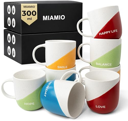 MIAMIO - Set de 8 tazas Happy Mugs con frases 1+2
