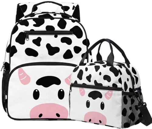 YDFISH Ryggsäcksset för skolflickor 2 delar barn skolväska med lunchväska 33 cm flickor bokväska set för förskola, Ko, S, Klassisk