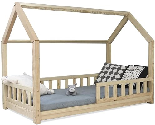 Best for Kinder Kinderbett Kinderhaus mit Lärmschutz Jugendbett Naturhaus Holzbett mit oder ohne 10 cm Matratze viele Größen (90 x 200 cm mit Matratze)