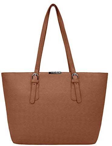 David Jones - Damen Shopper Handtasche - Große Schultertasche Tote Bag PU Leder - Tasche Büro Schule Uni Einkauf Shopping Reise - Alltag Tragetasche Frau - Arbeitstasche A4 Laptop Elegant Cognac Braun