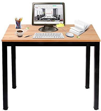 DlandHome Scrivania da Tavolo 100x60cm Compatta Robusta Scrivania da Ufficio Scrivania per Sala riunioni Scrivania da Lavoro, Teak & Nero