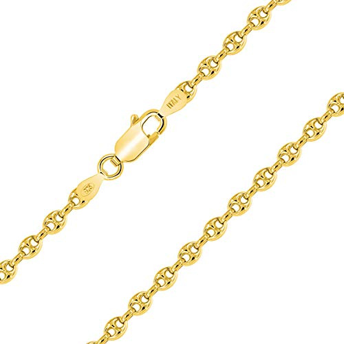 PLANETYS - Kaffeebohne Bohnenkette 925 Sterling Silber 18K Vergoldet Kette - Halskette - 2.5 mm Breite Verschiedene Längen: 40-45-50-55-60-65-70 cm