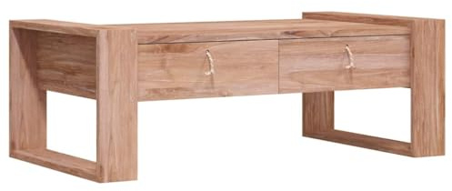 vidaXL Teak Massiv Couchtisch mit 2 Schubladen Wohnzimmertisch Beistelltisch Sofatisch Kaffeetisch Tisch Holztisch Teetisch 110x60x40cm