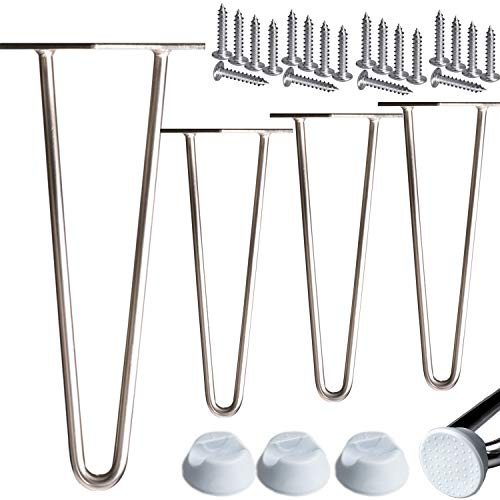 STAHLIA Haarnadel Tischbeine Möbelfuß Höhe 35cm Edelstahl (4er SET) 2 Streben Ø12mm Tischgestell Hairpin Leg Möbelfüße Schalldämmung inkl. Bodenschoner