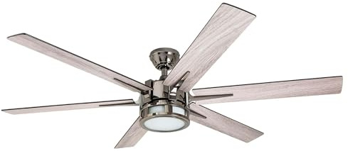 Honeywell Ceiling Fans Kaliza Modern 56 Inch Ceiling Fan with Light, Remote Control Fan, LED Indoor Fan with 6 Blades, Black Pine and Pewter Blade Finish Options, Matte Nickel (51626-01)