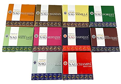 Nature's Spirit Golden Nag Champa Conos x 10 unidades de incienso Vijayshree Exclusive Collection x 10 Aromas-Finest Masala