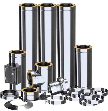 Chimenea de acero inoxidable kit de chimenea doble pared 180 cimentación, altura 4,5