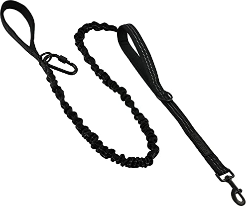 funPETic Hundeleine elastisch – Anbinden möglich, Zwei Griffe, reflektierend, für große und mittelgroße Hunde - schwarz