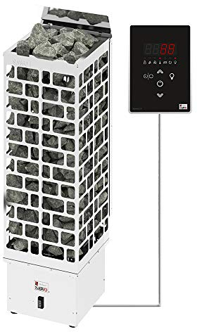 Sawo Cubos Wall Ni2 - Stufa elettrica per sauna da 9 kW, 230 V/400 V, con pannello di controllo Saunova e pietre da sauna da 80 kg