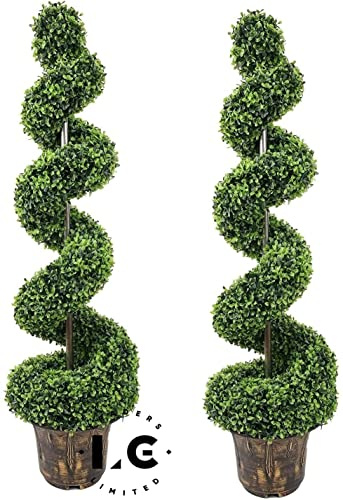 Artificial Boxwood Spiral Topiary Trees for Indoor Outdoor Decor, UV Stable Outdoor Use Height (2spiralpeanut90cm)