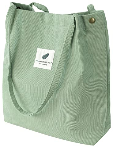 VOKUVIKU Jutebeutel Vintage Blumen Damen Shopper Cordtasche Groß Umhängetasche Frauen Stoffbeutel Bedruckt Baumwolltasche Beige Einkaufstasche Schule Schultertasche, 001 Mint Grün